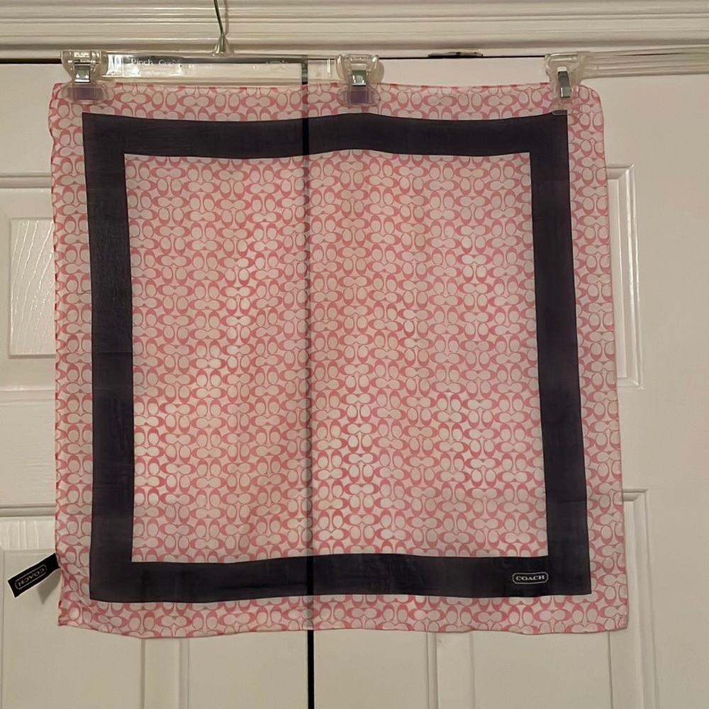 Coach Authentic Signature Scarf in Pink & White w/ Navy Border